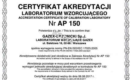 Akredytacja Polskiego Centrum Akredytacji dla GAZEX